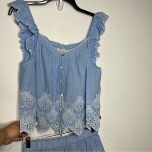 Calypso St. Barth blue seashell eyelet pajama set tank shorts women’s size small
